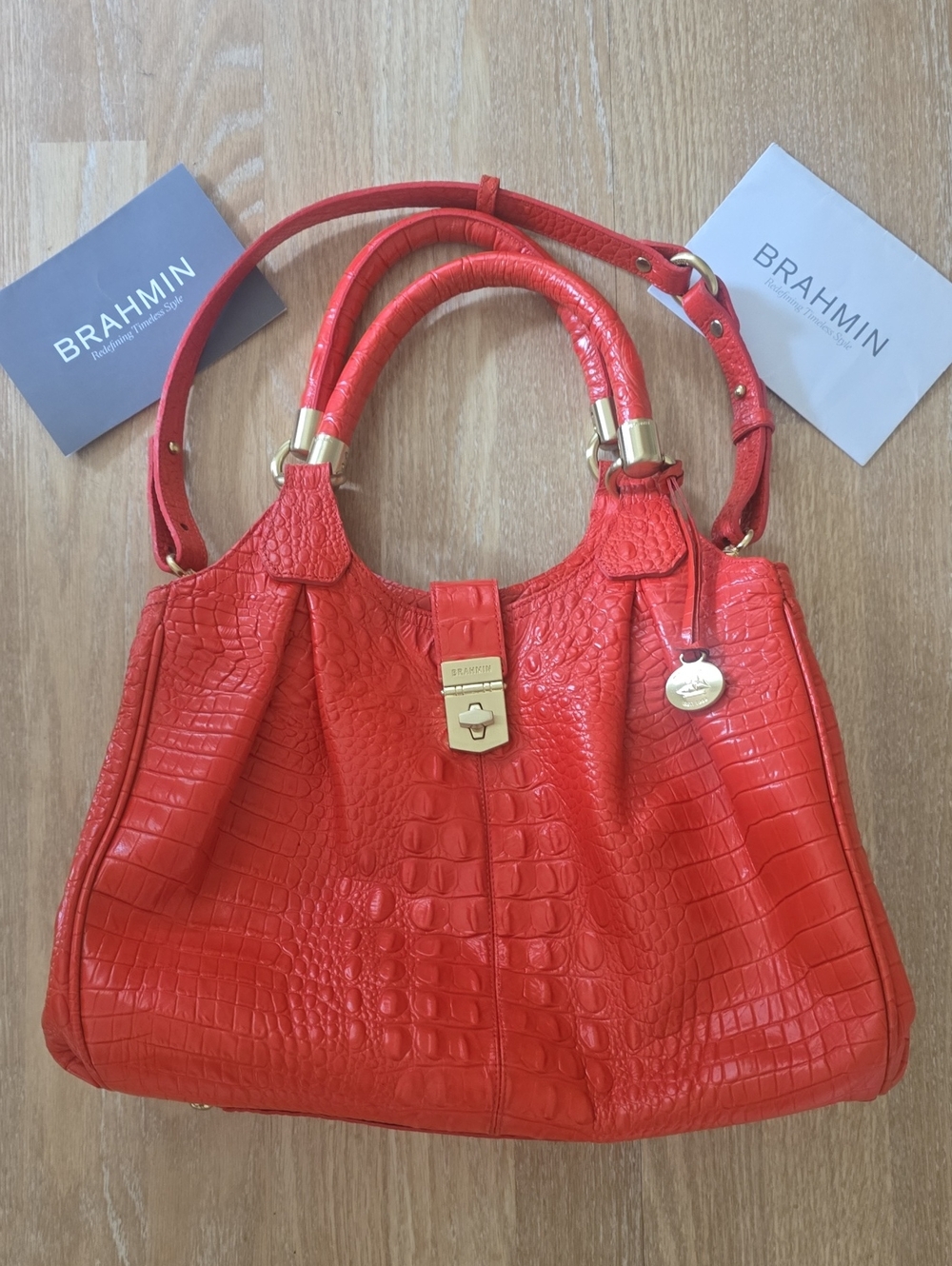 Brahmin Red Croc-Embossed Leather Satchel